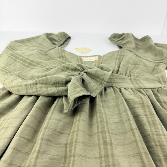 NEW Altar'd State M Peasant Boho Sage Green Tiered Puff Sleeve Womens Mini Dress - Picture 6 of 11